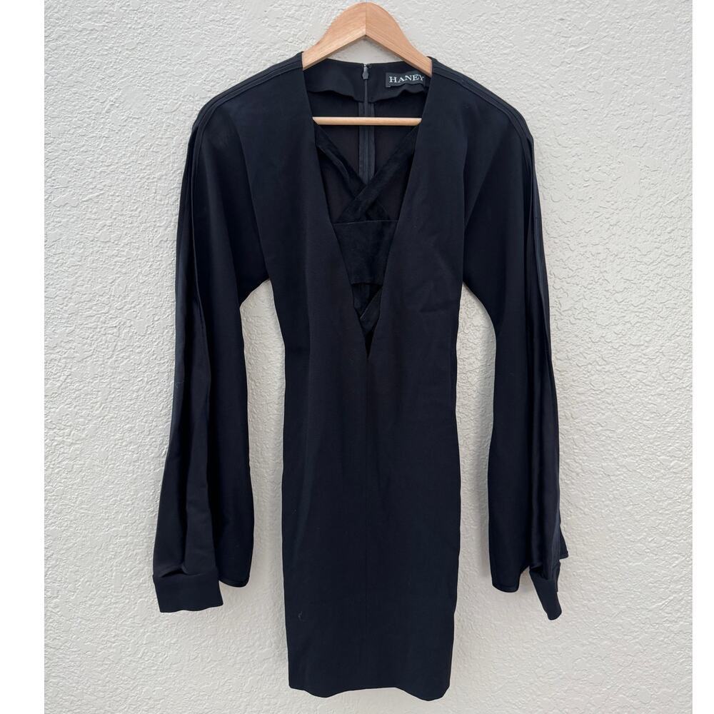 HANEY Celebrity Designer Black Long Sleeve Cutout Mini Dress